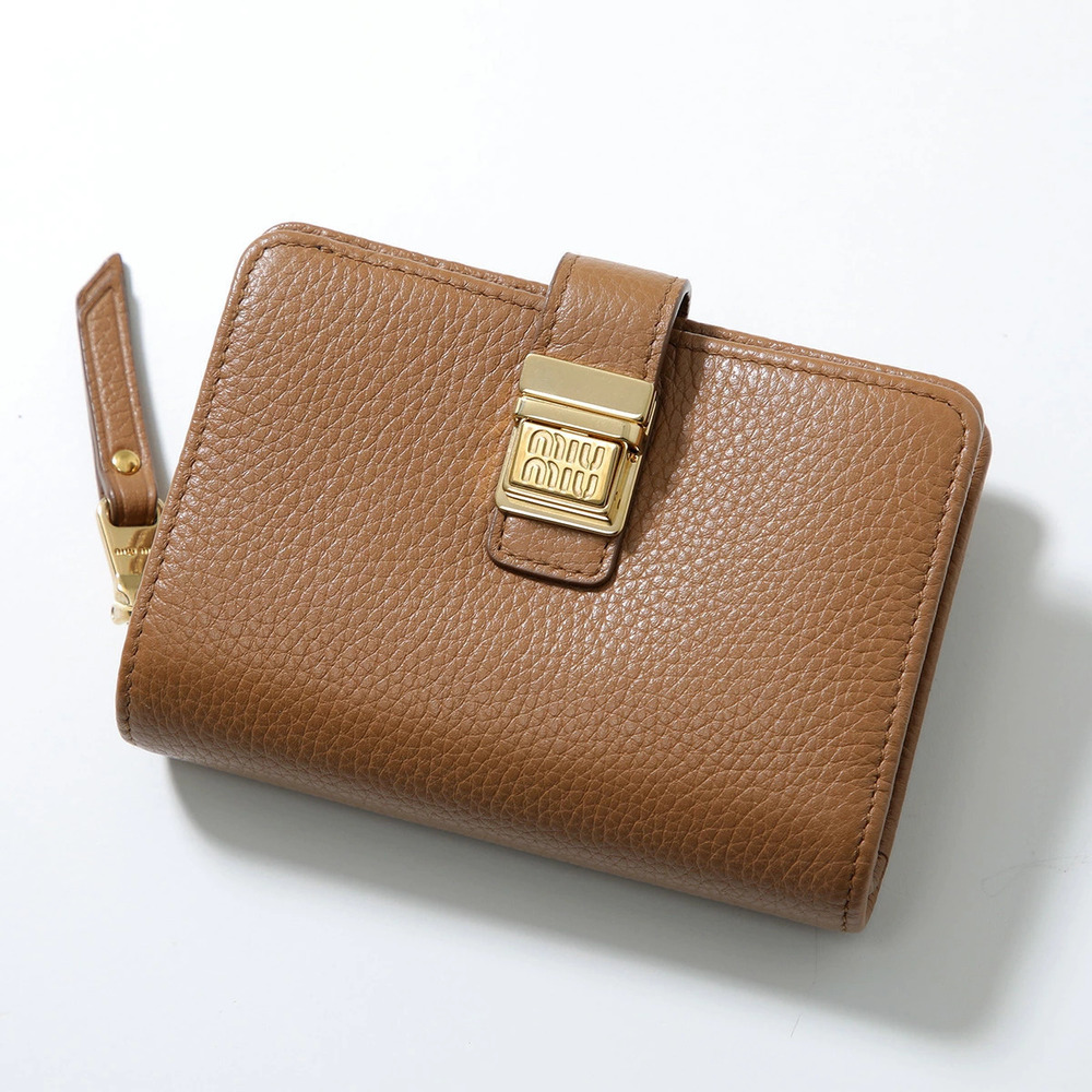 Miu Miu Bi fold Wallet Leather Caramel Tan